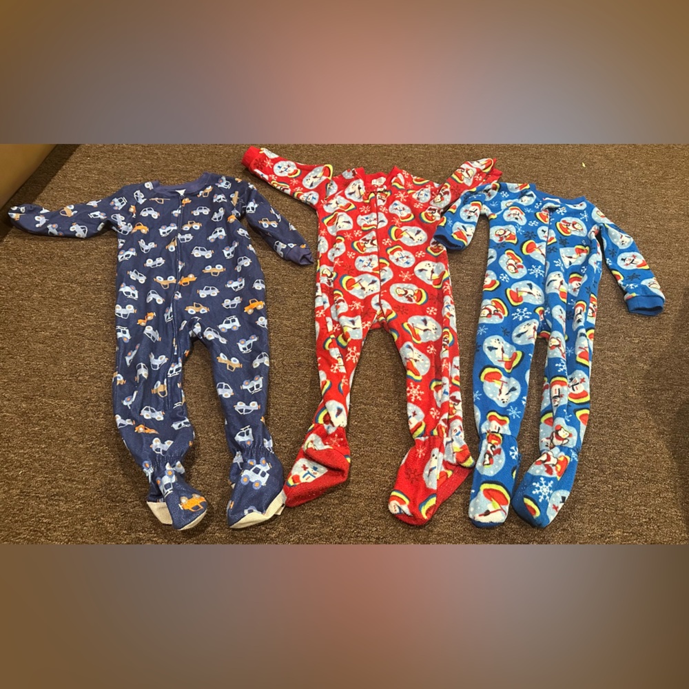 Get all 3! Boys 3T foot sleepers pajamas 1 pc Childrens Place winter snow warm